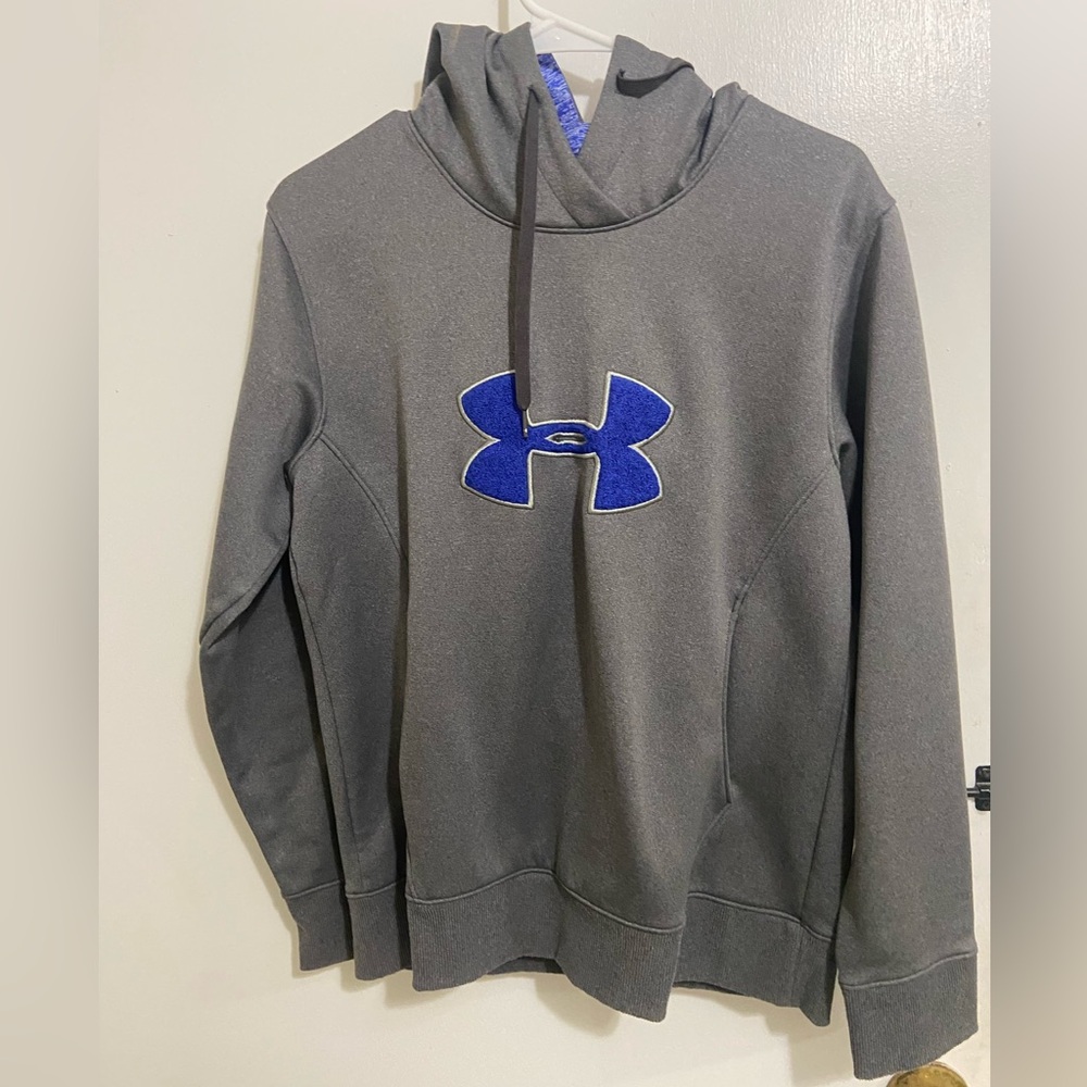 Under Armour Men's Gray Hoodie with Blue Purple Logo size medium